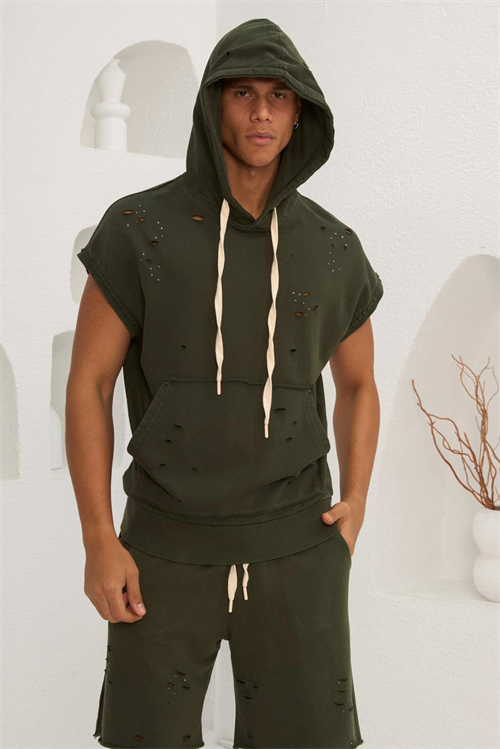 Wholesale Mens Khaki T-Shirt and Shorts Set