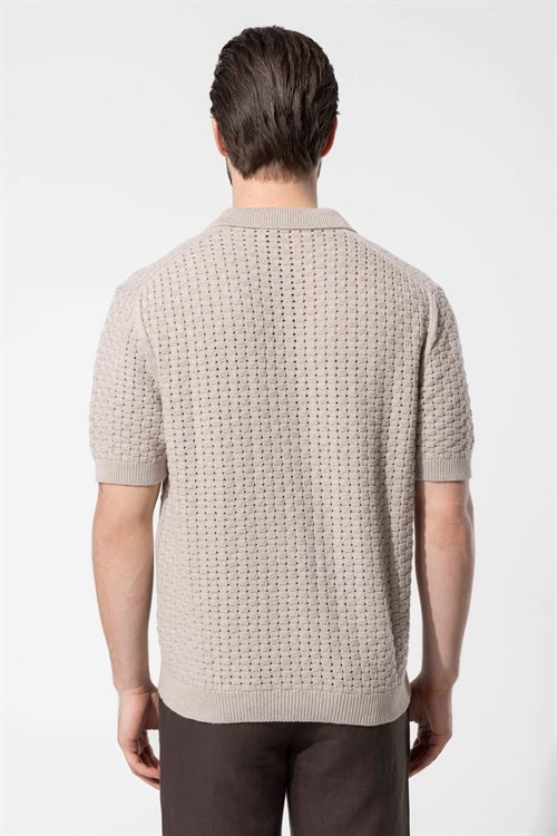 Wholesale Mens Latte Knit Polo Shirt