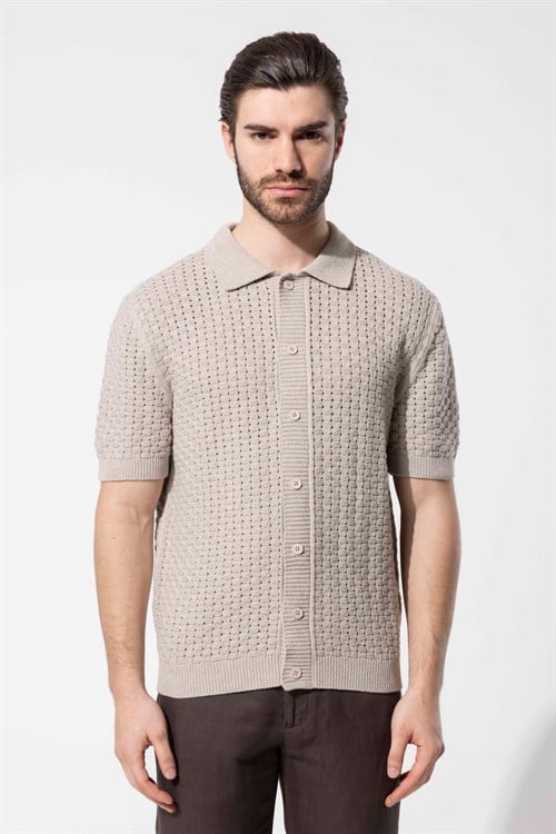 Wholesale Mens Latte Knit Polo Shirt