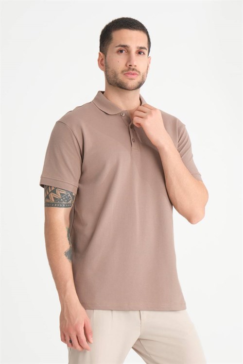 Wholesale Mens Latte Pique Fabric Polo Shirt