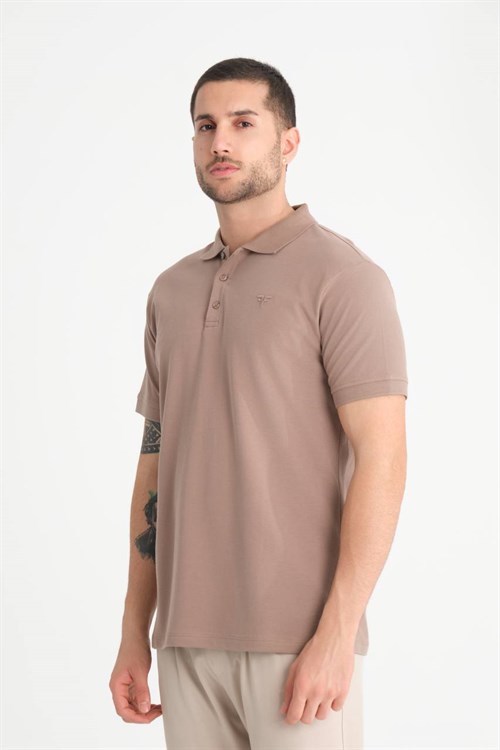 Wholesale Mens Latte Pique Fabric Polo Shirt