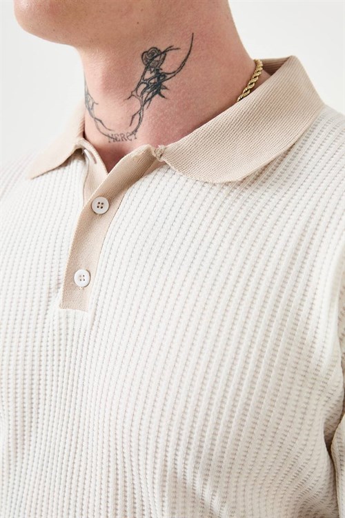 Wholesale Mens Light Beige Knit Polo Shirt