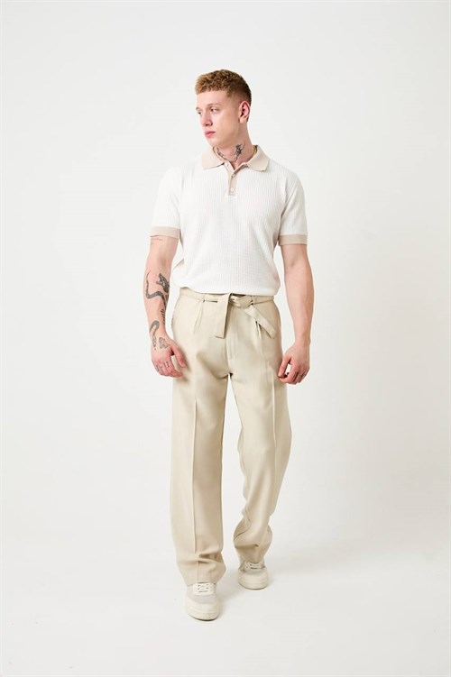 Wholesale Mens Light Beige Knit Polo Shirt