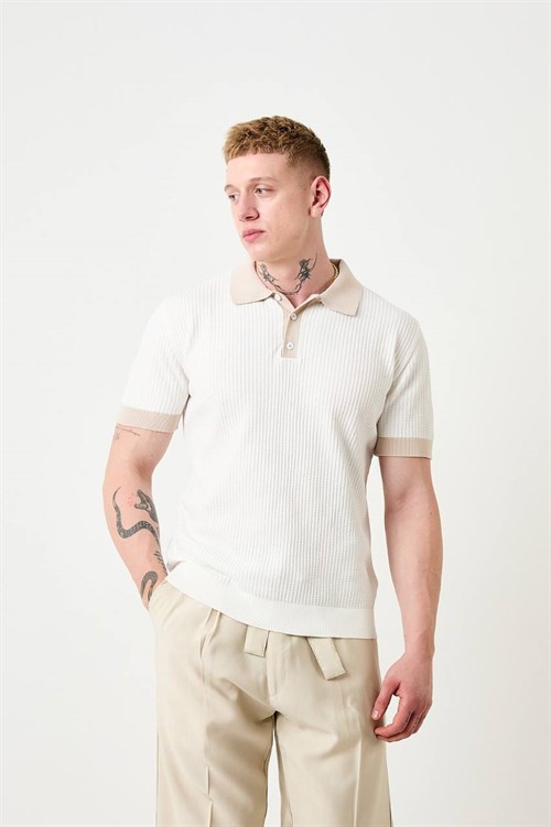 Wholesale Mens Light Beige Knit Polo Shirt