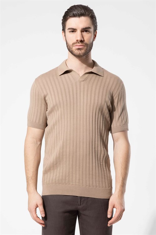 Wholesale Mens Light Beige Knit Polo T-Shirt