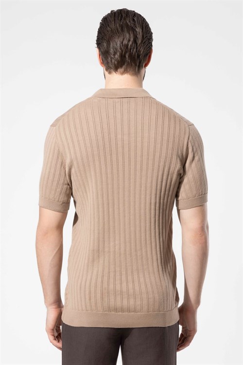 Wholesale Mens Light Beige Knit Polo T-Shirt