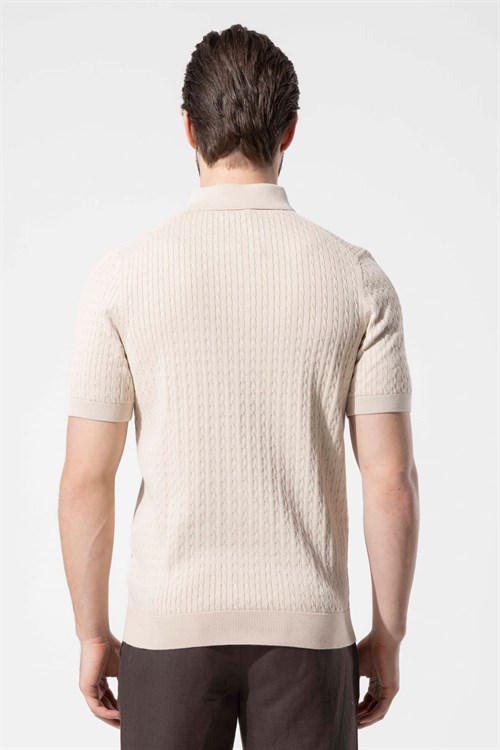 Wholesale Mens Light Beige Knit Polo T-Shirt