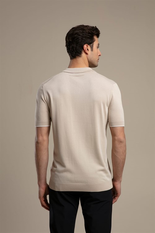 Wholesale Mens Light Beige Knit Polo T-Shirt