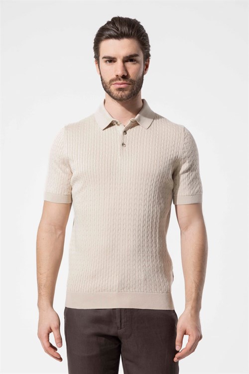 Wholesale Mens Light Beige Knit Polo T-Shirt