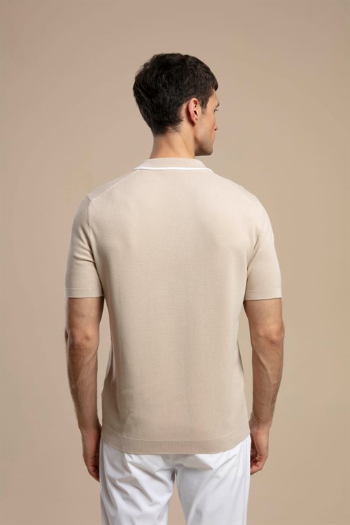 Wholesale Mens Light Beige Knit Polo T-Shirt