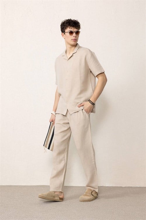 Wholesale Mens Light Beige Muslin Baggy Sweatpants
