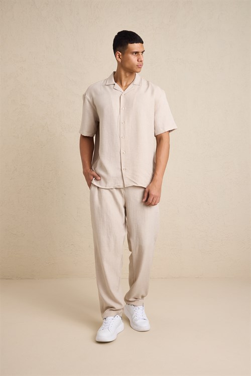 Wholesale Mens Light Beige Oversized Shirt and Pants Set