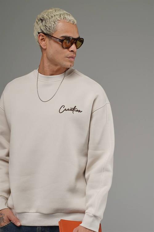 Wholesale Mens Light Beige Oversized Sweatshirt 