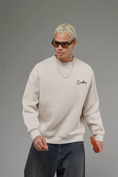 Wholesale Mens Light Beige Oversized Sweatshirt 