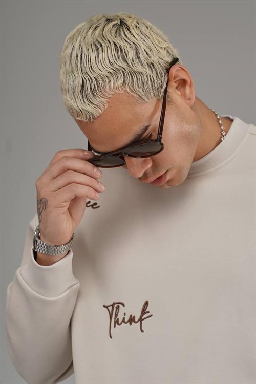 Wholesale Mens Light Beige Oversized Sweatshirt