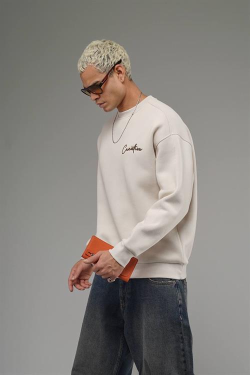 Wholesale Mens Light Beige Oversized Sweatshirt 