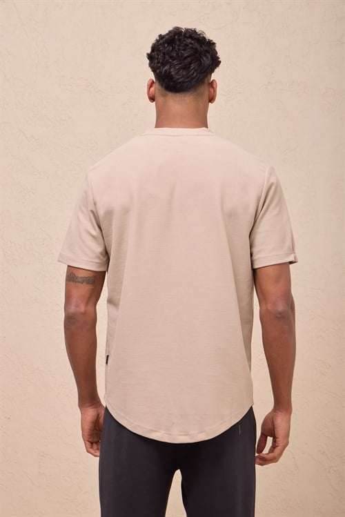 Wholesale Mens Light Beige Regular Fit Double-Knit Crew-Neck T-Shirt