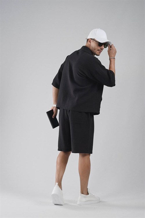 Wholesale Mens Black Shirt and Shorts Set