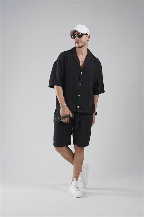 Wholesale Mens Black Shirt and Shorts Set