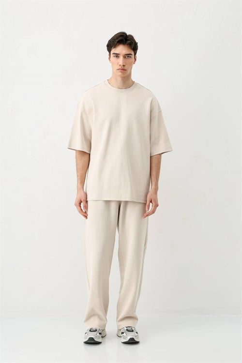 Wholesale Mens Light Beige T-Shirt and Pants Set