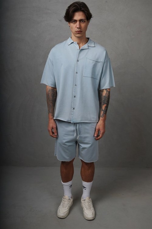 Wholesale Mens Light Blue Shirt and Shorts Set