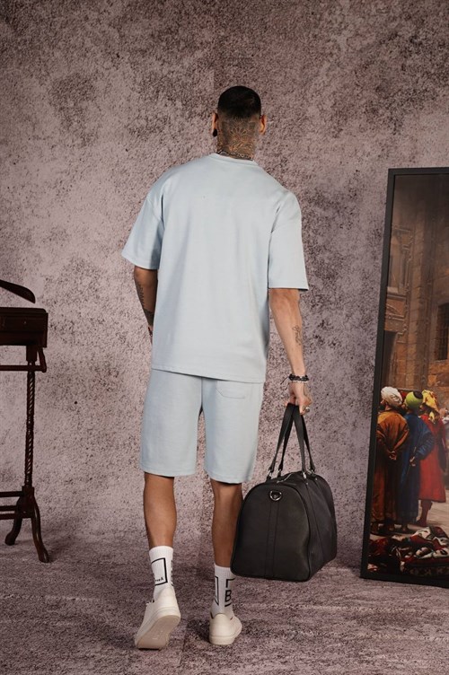 Wholesale Mens Light Blue T-Shirt and Shorts Set