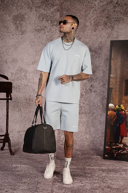 Wholesale Mens Light Blue T-Shirt and Shorts Set