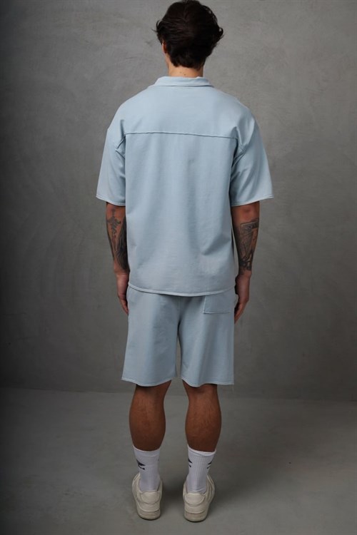 Wholesale Mens Light Blue Shirt and Shorts Set