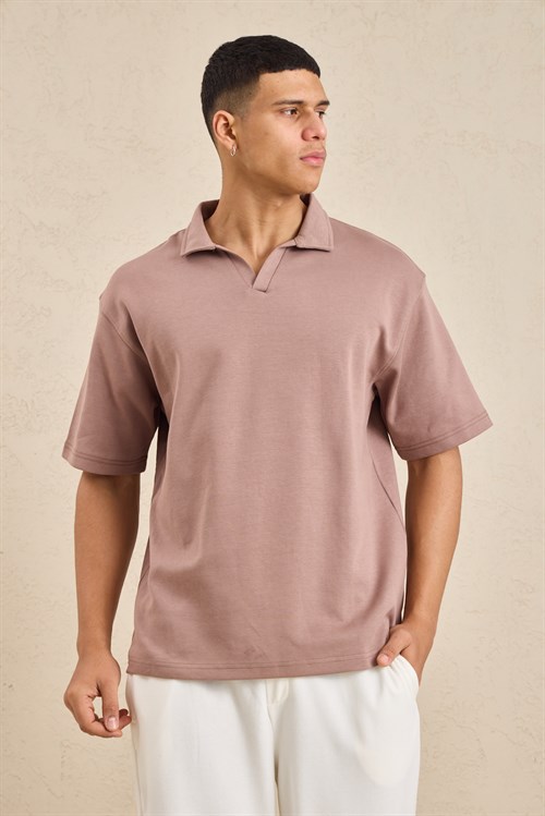 Wholesale Mens Light Brown Relax Fit Interlock Polo Shirt