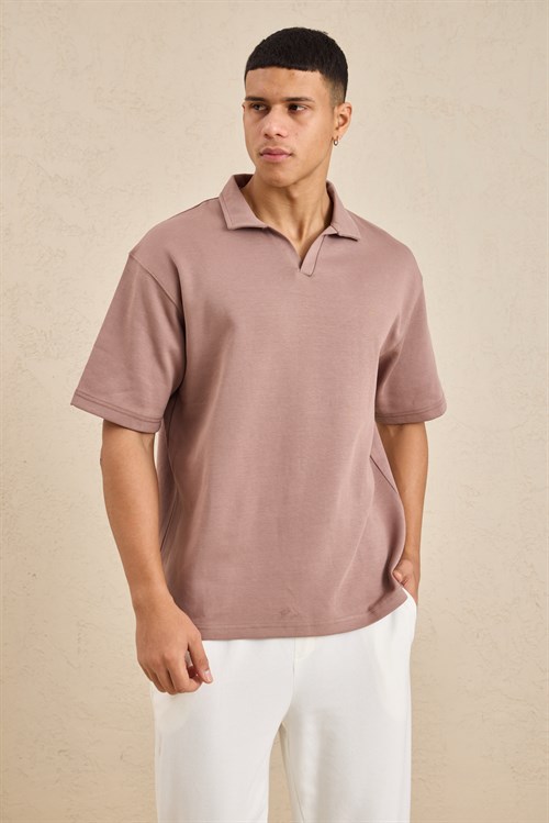 Wholesale Mens Light Brown Relax Fit Interlock Polo Shirt