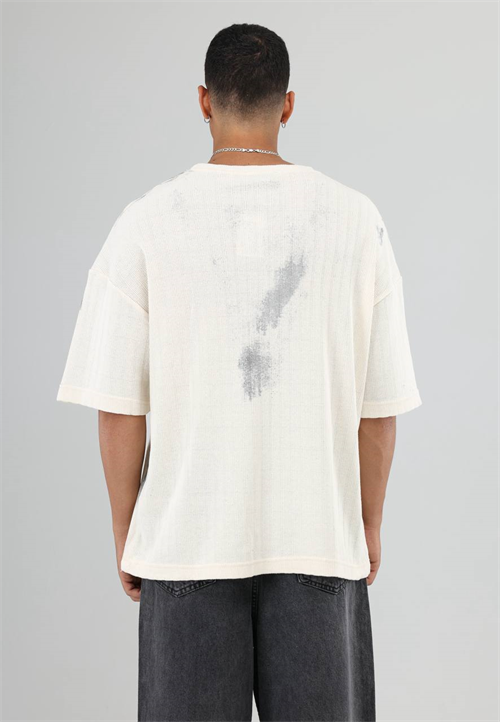 Wholesale Mens Light Gray Knit Crew-Neck T-Shirt