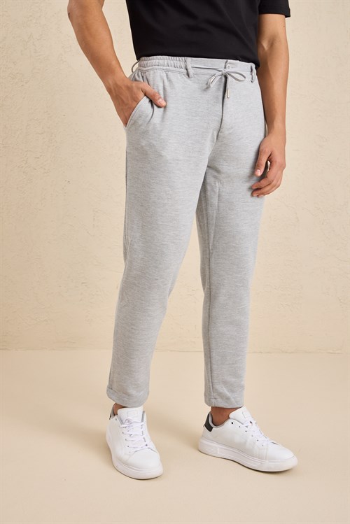 Wholesale Mens Light Gray Regular Fit Pique Fabric Trousers