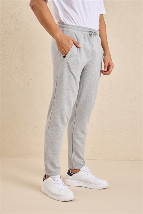 Wholesale Mens Light Gray Regular Fit Pique Fabric Sweatpants