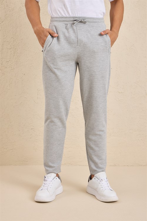 Wholesale Mens Light Gray Regular Fit Pique Fabric Sweatpants