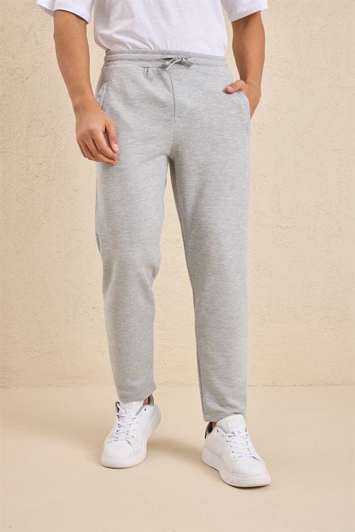 Wholesale Mens Light Gray Regular Fit Pique Fabric Sweatpants