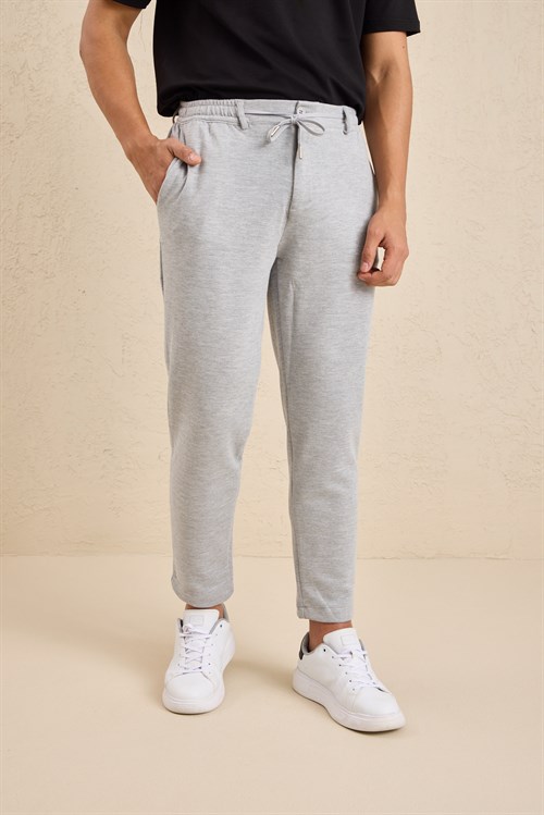 Wholesale Mens Light Gray Regular Fit Pique Fabric Trousers