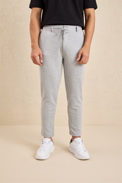 Wholesale Mens Light Gray Regular Fit Pique Fabric Trousers