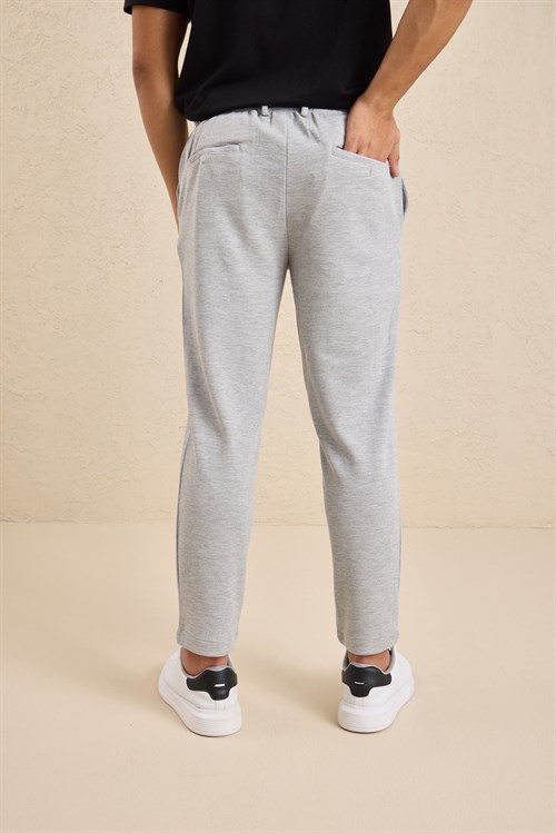 Wholesale Mens Light Gray Regular Fit Pique Fabric Trousers