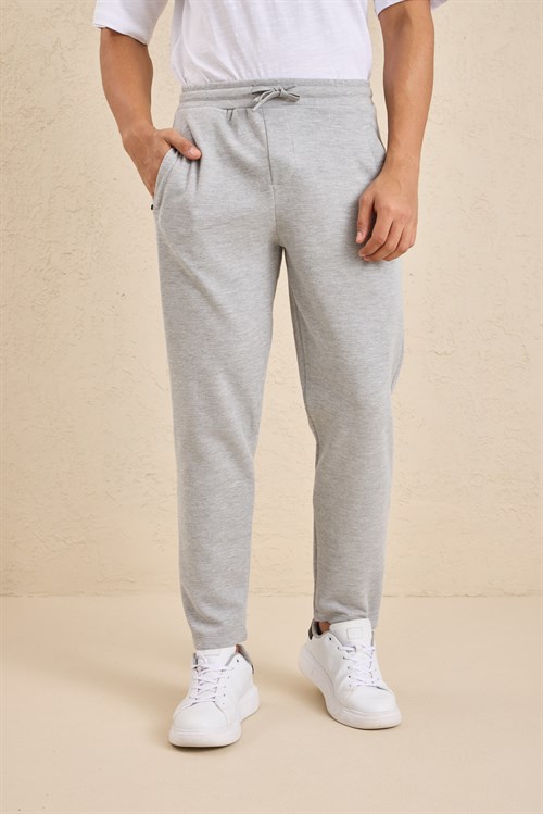 Wholesale Mens Light Gray Regular Fit Pique Fabric Sweatpants