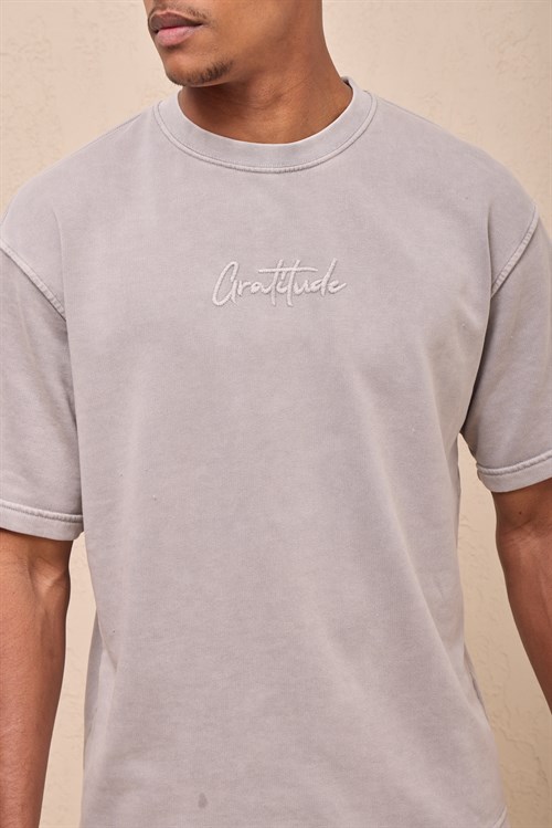 Wholesale Mens Light Gray Relax Fit Acid Washed T-Shirt and Sweatpants Set