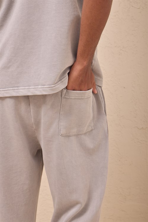 Wholesale Mens Light Gray Relax Fit Acid Washed T-Shirt and Sweatpants Set