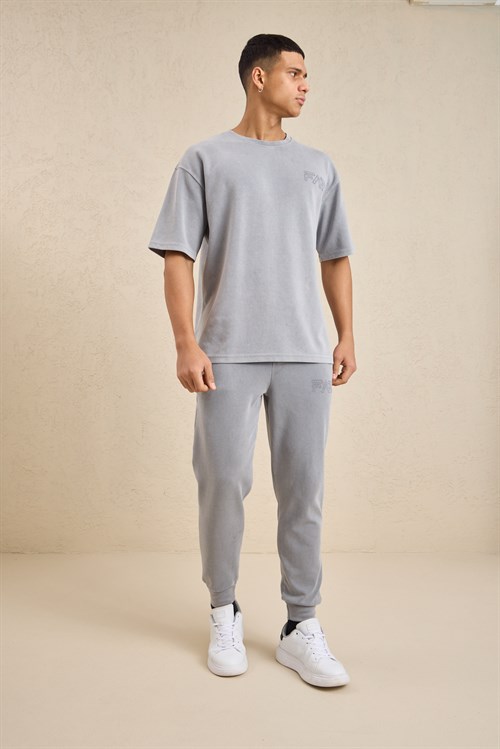 Wholesale Mens Light Gray Relax Fit Interlock T-Shirt and Joggers Set
