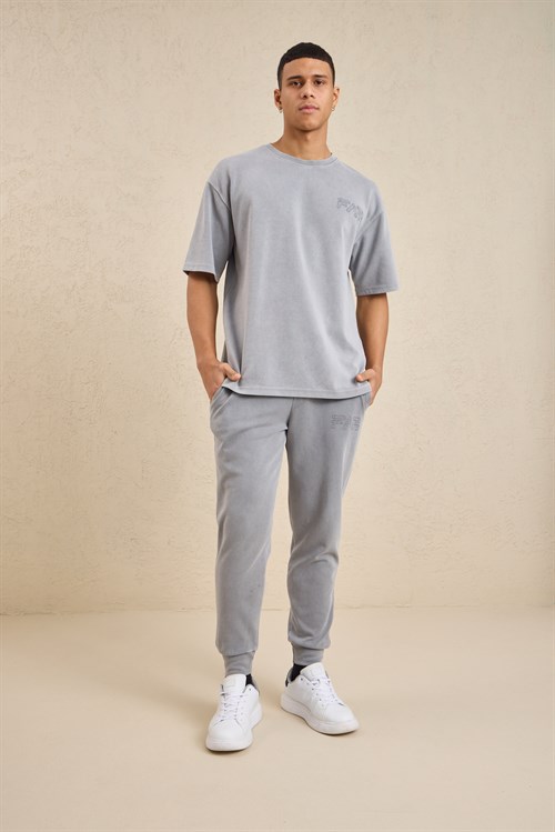 Wholesale Mens Light Gray Relax Fit Interlock T-Shirt and Joggers Set