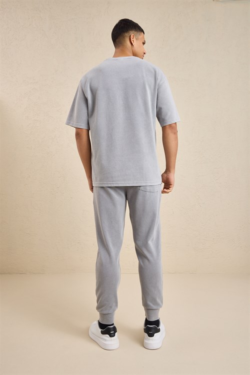 Wholesale Mens Light Gray Relax Fit Interlock T-Shirt and Joggers Set
