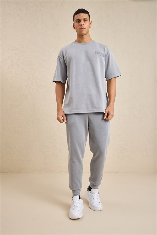 Wholesale Mens Light Gray Relax Fit Interlock T-Shirt and Joggers Set