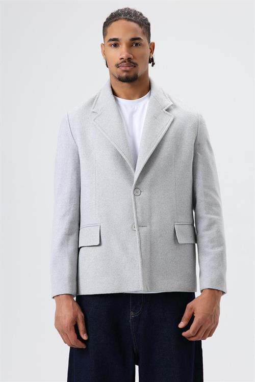 Wholesale Mens Light Gray Short Coat with Flap Pockets