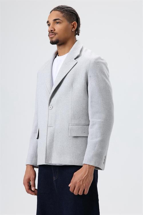 Wholesale Mens Light Gray Short Coat with Flap Pockets
