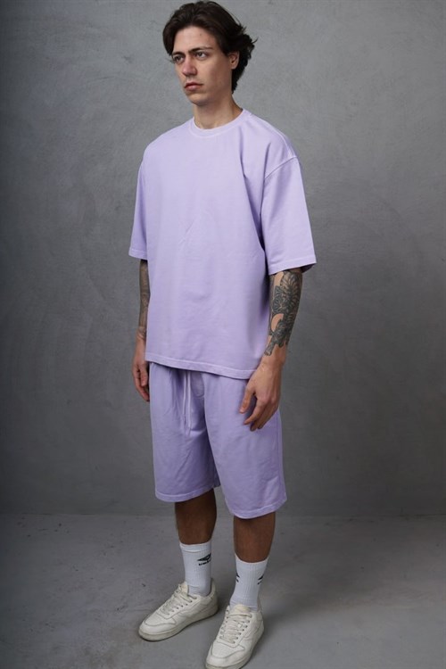 Wholesale Mens Lilac T-Shirt and Shorts Set