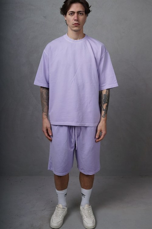 Wholesale Mens Lilac T-Shirt and Shorts Set