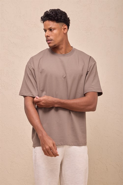 Wholesale Mens Mink Oversized Crew-Neck Basic T-Shirt